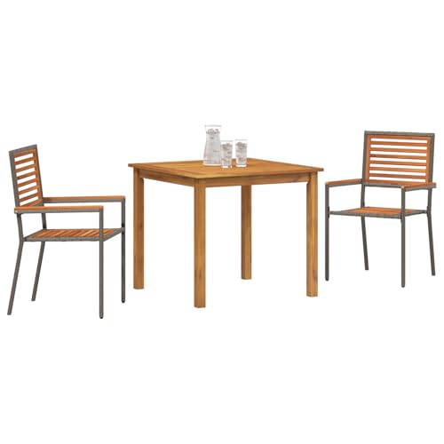 Vopese 3 teiliges Garten Essgruppe Grau Poly Rattan Akazie, Stapelbare Gartenstühle mit Kissen 2 Stück Grau Poly Rattan Terassenm?Bel Au?en Model3365512 von Vopese
