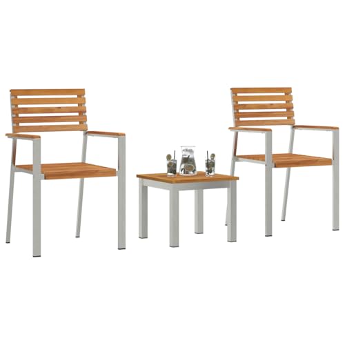 Vopese 3-teiliges Garten Essgruppe Massivholz Teak, Stapelbare Gartenstühle 2 Stück Massivholz Teak und Stahl Terassenm?Bel Au?en Model3334845 von Vopese