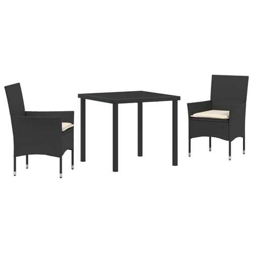 Vopese 3-teiliges Garten Essset mit Kissen Schwarz Poly Rattan, Gartentisch Schwarz 80x80x73 cm Temperiertes Glas Terassenm?Bel Au?en Model3379765 Vopese 3-teiliges Garten Essset mit Kissen Schwarz Poly Rattan, Gartentisch Schwarz 80x80x73 cm Temperiertes Glas Terassenm?Bel Au?en Model3379765 von Vopese