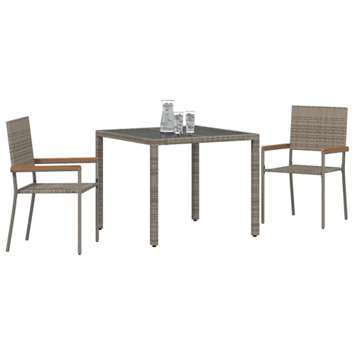 Vopese 3-teiliges Garten Esstisch-Set Grau Poly-Rattan, Stapelbare Gartenstühle mit Kissen 2er Set Grau Poly-Rattan Terassenm?Bel Au?en Model3365385 Vopese 3-teiliges Garten Esstisch-Set Grau Poly-Rattan, Stapelbare Gartenstühle mit Kissen 2er Set Grau Poly-Rattan Terassenm?Bel Au?en Model3365385 von Vopese