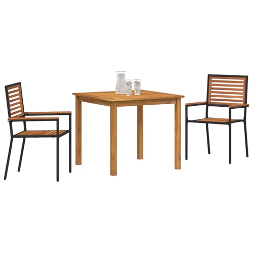 Vopese 3-teiliges Garten Esstisch Set schwarzes Poly Rattan Akazie, stapelbare Gartenstühle mit Kissen 2 Stück schwarz Poly Rattan Terassenm?Bel Au?en Model3365511 von Vopese