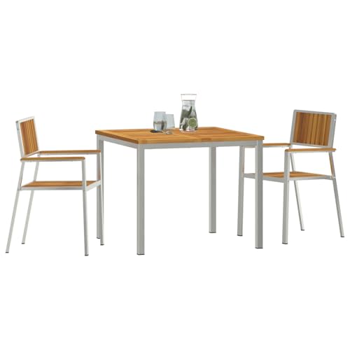 Vopese 3-teiliges Garten Esszimmer Set Massivholz Akazie, Esstisch 90x90x74.5 cm Massivholz Akazie, Stapelbare Gartenstühle 2 Stück Massivholz Akazie und Metall Terassenm?Bel Au?en Model3334789 von Vopese