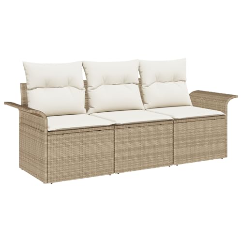 Vopese 3-teiliges Garten Sofa Set mit Kissen Beige Poly Rattan, 2-Sitzer Garten Sofa mit Stauraum & Kissen Beige Poly Rattan Lounge Sofa Outdoor Model3353890 von Vopese