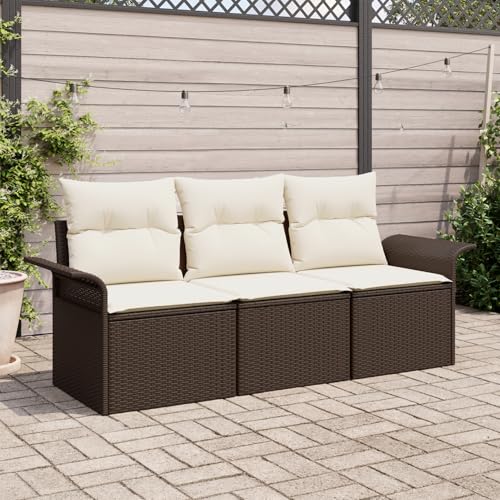 Vopese 3-teiliges Garten Sofa Set mit Kissen Braunes Poly Rattan, 2-Sitzer Garten Sofa mit Stauraum & Kissen Braunes Poly Rattan Lounge Sofa Outdoor Model3353887 von Vopese
