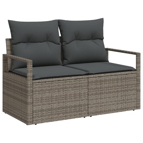 Vopese 3-teiliges Garten-Sofa-Set mit Kissen Grau Poly-Rattan, 2-Sitzer Garten-Sofa mit Kissen Grau Poly-Rattan Lounge Sofa Outdoor Model3346239 von Vopese