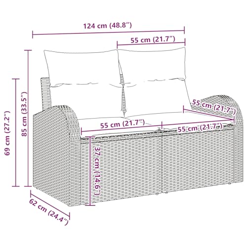 Vopese 3-teiliges Garten Sofa Set mit Kissen Hellgrau Poly Rattan, 2-Sitzer Garten Sofa mit Stauraum & Kissen Hellgrau Poly Rattan Lounge Sofa Outdoor Model3354571 von Vopese