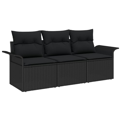 Vopese 3-teiliges Garten Sofa Set mit Kissen Schwarz Poly Rattan, 2-Sitzer Garten Sofa mit Stauraum & Kissen Schwarz Poly Rattan Lounge Sofa Outdoor Model3353892 von Vopese