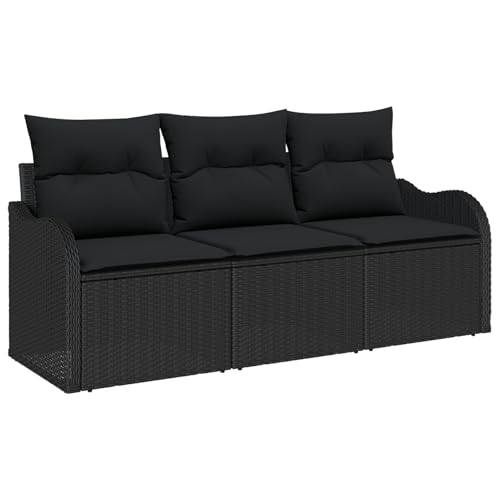 Vopese 3-teiliges Garten-Sofa-Set mit Kissen Schwarz Poly Rattan, 2-Sitzer Garten-Sofa mit Stauraum & Kissen Schwarz Poly Rattan Lounge Sofa Outdoor Model3354232 von Vopese