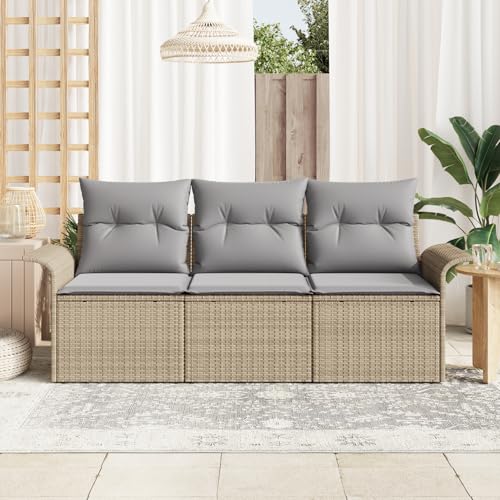 Vopese 3-teiliges Garten-Sofa-Set mit Kissen in Beige aus Poly Rattan, 2-Sitzer Garten-Sofa mit Stauraum & Kissen in Beige aus Poly Rattan Lounge Sofa Outdoor Model3353889 von Vopese