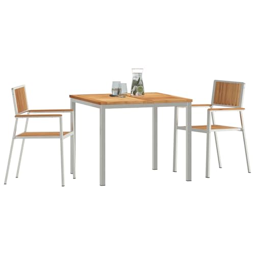 Vopese 3tlg. Garten Essgruppe aus massivem Teakholz, Outdoor Esstisch 90x90x74,5 cm aus massivem Teakholz, Stapelbare Gartenstühle 2 Stück aus massivem Teakholz und Metall Terassenm?bel Au?en Model333 von Vopese