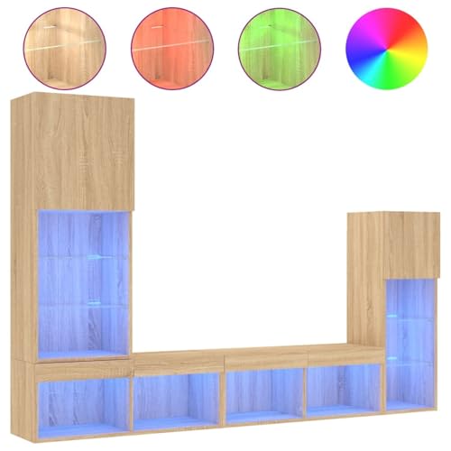 Vopese 4-TLG. Wohnwand mit LED-Beleuchtung Sonoma-Eiche Holzwerkstoff Wandschrank Model3216649 von Vopese