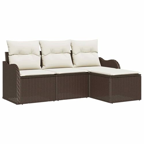Vopese 4-teiliges Garten Sofa Set mit Kissen Braun Poly Rattan, 2-Sitzer Garten Sofa mit Kissen Braun Poly Rattan Lounge Sofa Outdoor Model3345648 von Vopese