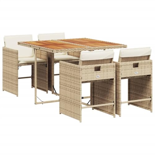 Vopese 5-TLG. Garten-Essgruppe mit Kissen Beige Poly Rattan Garten-Esstisch und Stühle Model3211084 von Vopese