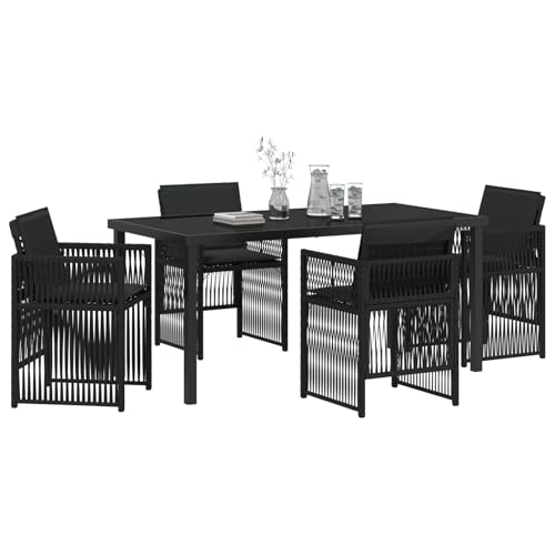 Vopese 5-TLG. Garten Essgruppe mit Kissen Schwarzes Poly Rattan, Gartentisch Schwarz 160x80x73 cm mit GEH?rtetem Glas Terassenm?Bel Au?en Model3380651 Vopese 5-TLG. Garten Essgruppe mit Kissen Schwarzes Poly Rattan, Gartentisch Schwarz 160x80x73 cm mit GEH?rtetem Glas Terassenm?Bel Au?en Model3380651 von Vopese
