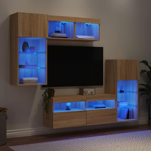 Vopese 5-TLG. Wohnwand mit LED-Beleuchtung Sonoma-Eiche Holzwerkstoff Wandschrank Model3216727 Vopese 5-TLG. Wohnwand mit LED-Beleuchtung Sonoma-Eiche Holzwerkstoff Wandschrank Model3216727 von Vopese