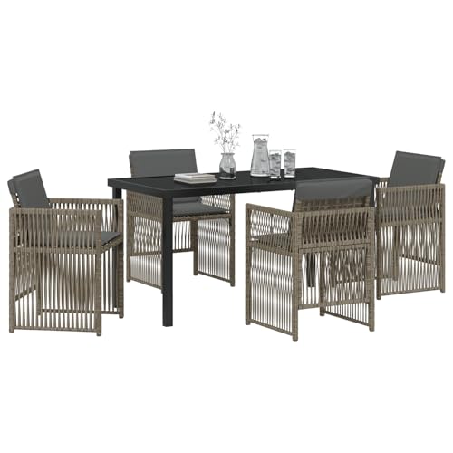 Vopese 5-Teiliges Garten Esstisch Set mit Kissen Grau Poly Rattan, Gartentisch Schwarz 140x80x73 cm Tempered Glas Terassenm?Bel Au?en Model3380654 Vopese 5-Teiliges Garten Esstisch Set mit Kissen Grau Poly Rattan, Gartentisch Schwarz 140x80x73 cm Tempered Glas Terassenm?Bel Au?en Model3380654 von Vopese