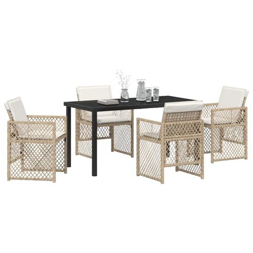 Vopese 5-teilige Garten Essgruppe mit Kissen Beige Poly-Rattan, Gartentisch Schwarz 140x80x73 cm GEH?rtetes Glas Terassenm?Bel Au?en Model3380634 Vopese 5-teilige Garten Essgruppe mit Kissen Beige Poly-Rattan, Gartentisch Schwarz 140x80x73 cm GEH?rtetes Glas Terassenm?Bel Au?en Model3380634 von Vopese