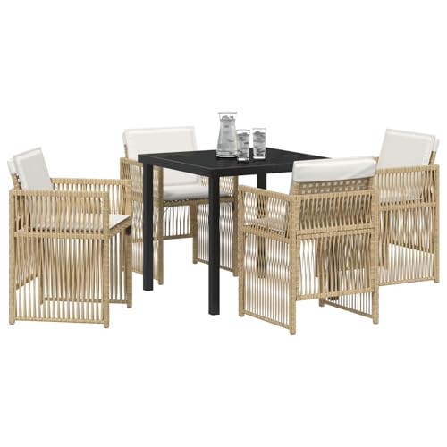 Vopese 5-teilige Garten Essgruppe mit Kissen Beige Poly Rattan, Gartentisch Schwarz 80x80x73 cm GEH?rtetes Glas Terassenm?Bel Au?en Model3380661 Vopese 5-teilige Garten Essgruppe mit Kissen Beige Poly Rattan, Gartentisch Schwarz 80x80x73 cm GEH?rtetes Glas Terassenm?Bel Au?en Model3380661 von Vopese
