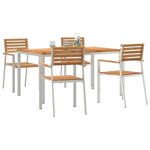 Vopese 5-teilige Garten Esstisch Set aus massivem Teakholz, Outdoor Esstisch 150x90x75 cm aus massivem Teakholz, Stapelbare Gartenstühle 4 Stück aus massivem Teakholz und Stahl Terassenm?bel Au?en Mod von Vopese