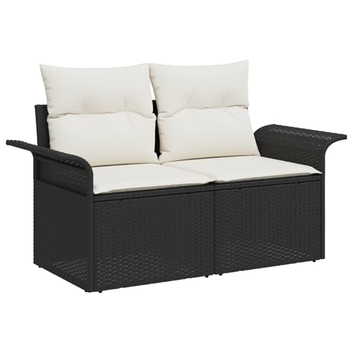 Vopese 5-teilige Garten Sofa Set mit Kissen Schwarz Poly Rattan, 2-Sitzer Garten Sofa mit Stauraum & Kissen Schwarz Poly Rattan Lounge Sofa Outdoor Model3356920 von Vopese