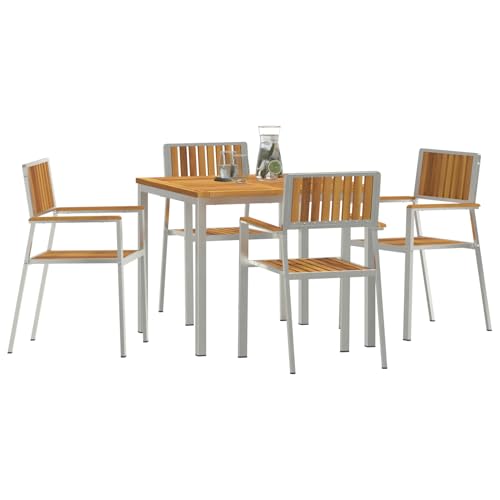 Vopese 5-teiliges Garten-Dining-Set aus Massivholz Akazie, Esstisch für drau?en 90x90x74.5 cm aus Massivholz Akazie, Stapelbare Gartenstühle 4 Stück aus Massivholz Akazie und Metall Terassenm?bel Au?e von Vopese