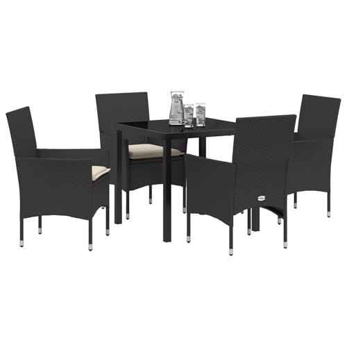 Vopese 5-teiliges Garten-Dining-Set mit Kissen Schwarzes Poly-Rattan, Gartentisch Schwarz 80x80x73 cm Sicherheitsglas Terassenm?Bel Au?en Model3379766 Vopese 5-teiliges Garten-Dining-Set mit Kissen Schwarzes Poly-Rattan, Gartentisch Schwarz 80x80x73 cm Sicherheitsglas Terassenm?Bel Au?en Model3379766 von Vopese