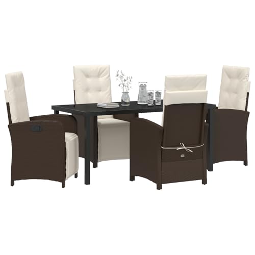 Vopese 5-teiliges Garten Essgruppe mit Kissen, Braunes Poly Rattan, Gartentisch Schwarz 160x80x73 cm, GEH?rtetes Glas Terassenm?Bel Au?en Model3380319 Vopese 5-teiliges Garten Essgruppe mit Kissen, Braunes Poly Rattan, Gartentisch Schwarz 160x80x73 cm, GEH?rtetes Glas Terassenm?Bel Au?en Model3380319 von Vopese