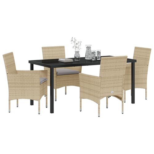 Vopese 5-teiliges Garten-Essgruppe mit Kissen Beige Poly Rattan, Gartentisch Schwarz 160x80x73 cm GEH?rtetes Glas Terassenm?Bel Au?en Model3379796 Vopese 5-teiliges Garten-Essgruppe mit Kissen Beige Poly Rattan, Gartentisch Schwarz 160x80x73 cm GEH?rtetes Glas Terassenm?Bel Au?en Model3379796 von Vopese