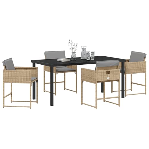 Vopese 5-teiliges Garten Essset mit Kissen Beiges Poly Rattan, Gartentisch Schwarz 160x80x73 cm GEH?rtetes Glas Terassenm?Bel Au?en Model3380739 Vopese 5-teiliges Garten Essset mit Kissen Beiges Poly Rattan, Gartentisch Schwarz 160x80x73 cm GEH?rtetes Glas Terassenm?Bel Au?en Model3380739 von Vopese