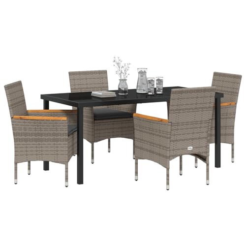 Vopese 5-teiliges Garten Essset mit Kissen aus grauem Poly Rattan, Gartentisch schwarz 140x80x73 cm mit bruchsicherem Glas Terassenm?Bel Au?en Model3379851 Vopese 5-teiliges Garten Essset mit Kissen aus grauem Poly Rattan, Gartentisch schwarz 140x80x73 cm mit bruchsicherem Glas Terassenm?Bel Au?en Model3379851 von Vopese