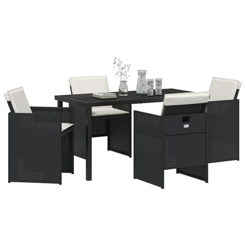 Vopese 5-teiliges Garten-Essset mit Kissen in Schwarz Poly-Rattan, Gartentisch in Schwarz 140x80x73 cm mit GEH?rtetem Glas Terassenm?Bel Au?en Model3380590 Vopese 5-teiliges Garten-Essset mit Kissen in Schwarz Poly-Rattan, Gartentisch in Schwarz 140x80x73 cm mit GEH?rtetem Glas Terassenm?Bel Au?en Model3380590 von Vopese