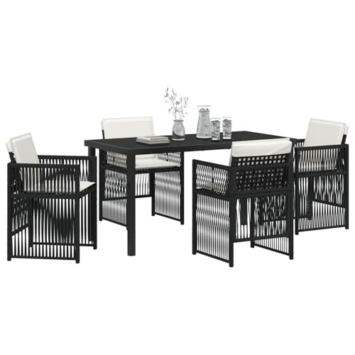 Vopese 5-teiliges Garten Esstisch Set mit Kissen Schwarz Poly Rattan, Gartentisch Schwarz 140x80x73 cm mit GEH?rtetem Glas Terassenm?Bel Au?en Model3380646 Vopese 5-teiliges Garten Esstisch Set mit Kissen Schwarz Poly Rattan, Gartentisch Schwarz 140x80x73 cm mit GEH?rtetem Glas Terassenm?Bel Au?en Model3380646 von Vopese