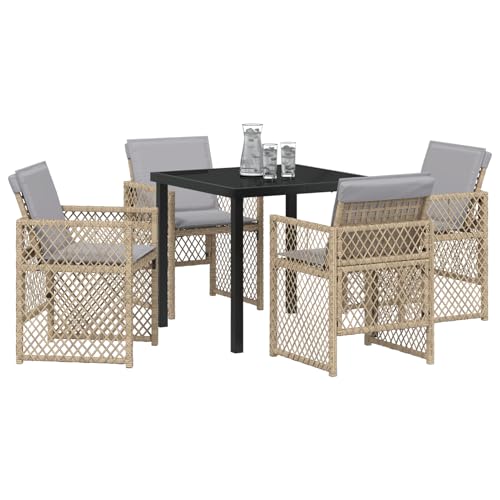 Vopese 5-teiliges Garten Esstischset mit Kissen Beige Poly Rattan, Gartentisch Schwarz 80x80x73 cm mit GEH?rtetem Glas Terassenm?Bel Au?en Model3380641 Vopese 5-teiliges Garten Esstischset mit Kissen Beige Poly Rattan, Gartentisch Schwarz 80x80x73 cm mit GEH?rtetem Glas Terassenm?Bel Au?en Model3380641 von Vopese