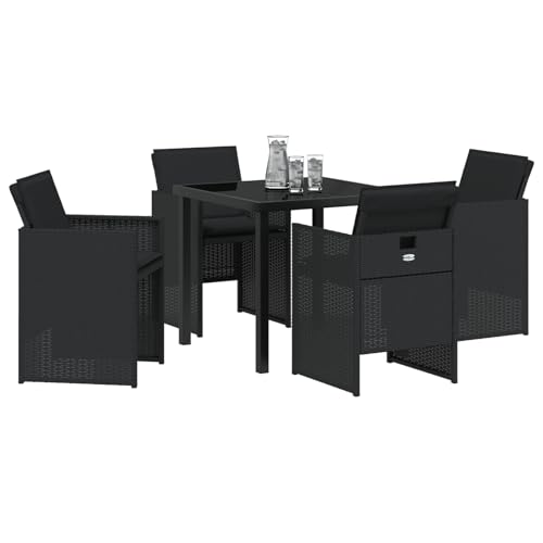 Vopese 5-teiliges Garten-Esszimmer-Set mit Kissen Schwarz Poly Rattan, Gartentisch Schwarz 80x80x73 cm mit Sicherheitsglas Terassenm?Bel Au?en Model3380593 Vopese 5-teiliges Garten-Esszimmer-Set mit Kissen Schwarz Poly Rattan, Gartentisch Schwarz 80x80x73 cm mit Sicherheitsglas Terassenm?Bel Au?en Model3380593 von Vopese