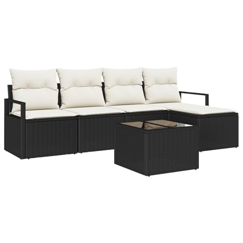 Vopese 5-teiliges Garten Sofa Set mit Kissen Braunes Poly Rattan, 2-Sitzer Garten Sofa mit Stauraum & Kissen Schwarzes Poly Rattan Lounge Sofa Outdoor Model3355016 von Vopese