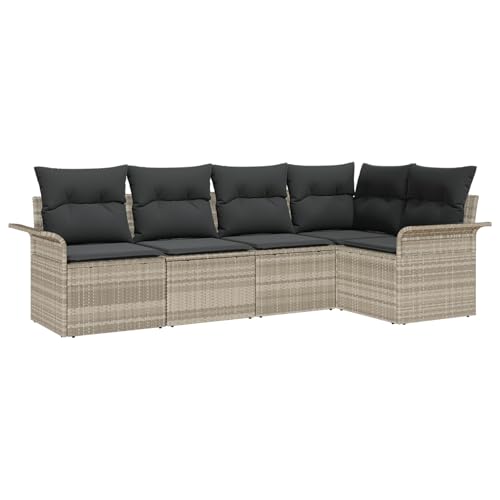 Vopese 5-teiliges Garten Sofa Set mit Kissen Hellgrau Poly-Rattan, 2-Sitzer Garten Sofa mit Stauraum & Kissen Hellgrau Poly-Rattan Lounge Sofa Outdoor Model3354031 von Vopese