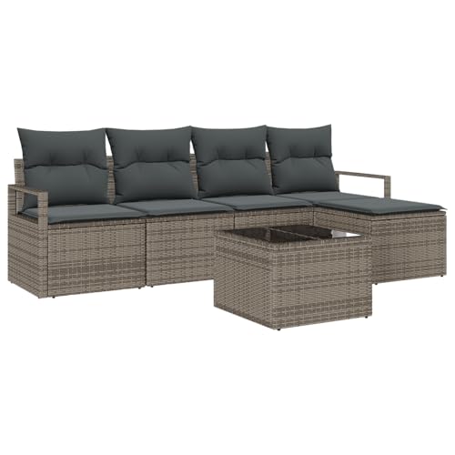 Vopese 5-teiliges Garten Sofa Set mit Kissen Schwarz Poly Rattan, 2-Sitzer Garten Sofa mit Stauraum & Kissen Grau Poly Rattan Lounge Sofa Outdoor Model3355018 von Vopese