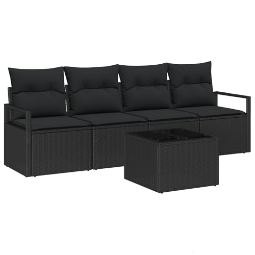 Vopese 5-teiliges Garten-Sofa-Set mit Kissen Schwarz Poly Rattan, 2-Sitzer Garten-Sofa mit Stauraum & Kissen Schwarz Poly Rattan Lounge Sofa Outdoor Model3354922 von Vopese