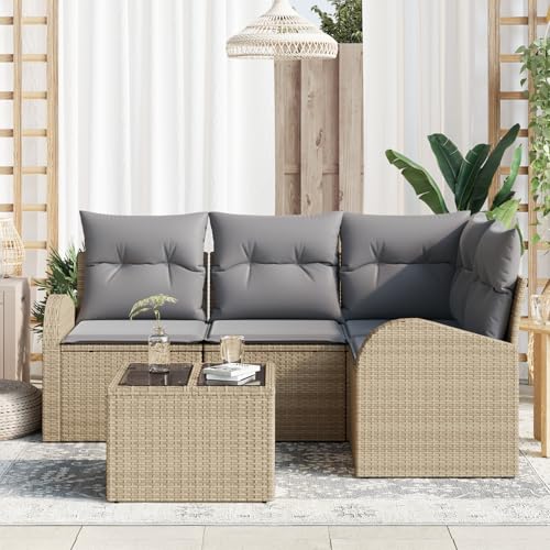 Vopese 5-teiliges Garten Sofa Set mit Kissen hellgrau und beige Poly Rattan Lounge Sofa Outdoor Model3346030 von Vopese
