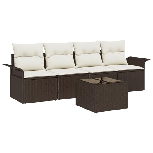 Vopese 5-teiliges Garten Sofaset mit Kissen Braun Poly Rattan, 2-Sitzer Garten Sofa mit Stauraum & Kissen Braun Poly Rattan Lounge Sofa Outdoor Model3353897 von Vopese