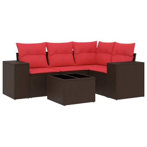Vopese 5-teiliges Gartensofa-Set mit Kissen, braun, Polyrattan Sofa Im Freien Model3222523 von Vopese