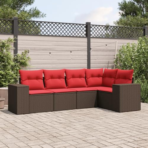 Vopese 5-teiliges Gartensofa-Set mit Kissen, braun, Polyrattan Sofa Im Freien Model3222533 von Vopese