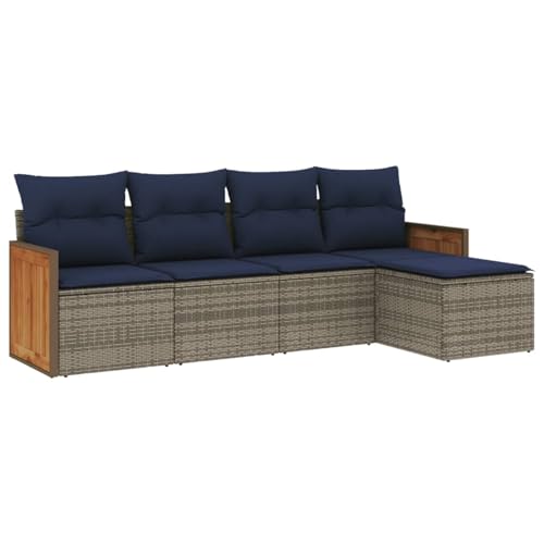 Vopese 5-teiliges Gartensofa-Set mit Kissen, grau, Polyrattan Sofa Im Freien Model3227601 von Vopese