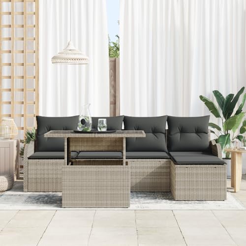 Vopese 6-teilige Garten-Sofa-Set mit Kissen Hellgrau Poly Rattan, 2-Sitzer Garten-Sofa mit Kissen Hellgrau Poly Rattan Lounge Sofa Outdoor Model3348448 Vopese 6-teilige Garten-Sofa-Set mit Kissen Hellgrau Poly Rattan, 2-Sitzer Garten-Sofa mit Kissen Hellgrau Poly Rattan Lounge Sofa Outdoor Model3348448 von Vopese