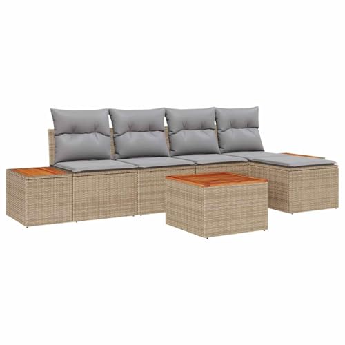 Vopese 6-teiliges Garten Sofa Set mit Kissen Beige Poly Rattan Akazie Lounge Sofa Outdoor Model3348071 Vopese 6-teiliges Garten Sofa Set mit Kissen Beige Poly Rattan Akazie Lounge Sofa Outdoor Model3348071 von Vopese
