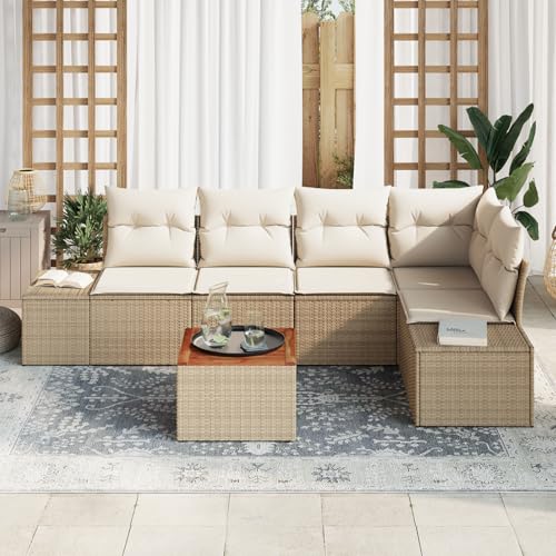 Vopese 6-teiliges Garten-Sofa-Set mit Kissen Beige Poly Rattan Akazie Lounge Sofa Outdoor Model3356629 Vopese 6-teiliges Garten-Sofa-Set mit Kissen Beige Poly Rattan Akazie Lounge Sofa Outdoor Model3356629 von Vopese