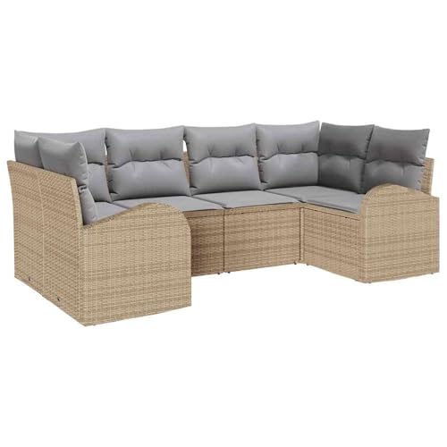 Vopese 6-teiliges Garten Sofa Set mit Kissen Beige Poly Rattan Lounge Sofa Outdoor Model3346180 von Vopese