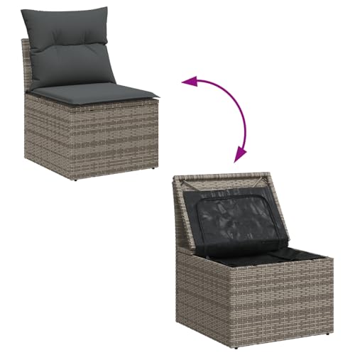 Vopese 6-teiliges Garten Sofa Set mit Kissen Grau Poly Rattan, 2-Sitzer Garten Sofa mit Stauraum & Kissen Grau Poly Rattan Lounge Sofa Outdoor Model3354588 von Vopese