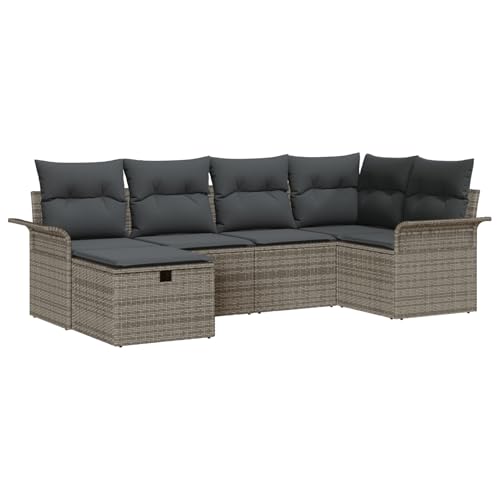 Vopese 6-teiliges Garten-Sofa-Set mit Kissen Grau Poly-Rattan, 2-Sitzer Garten-Sofa mit Stauraum & Kissen Grau Poly-Rattan Lounge Sofa Outdoor Model3360210 von Vopese
