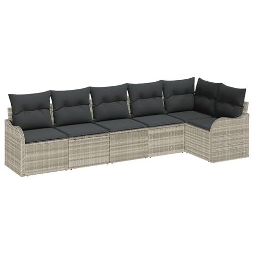 Vopese 6-teiliges Garten Sofa Set mit Kissen Helles Graues Poly Rattan, 2-Sitzer Garten Sofa mit Stauraum & Kissen Helles Graues Poly Rattan Lounge Sofa Outdoor Model3354391 von Vopese